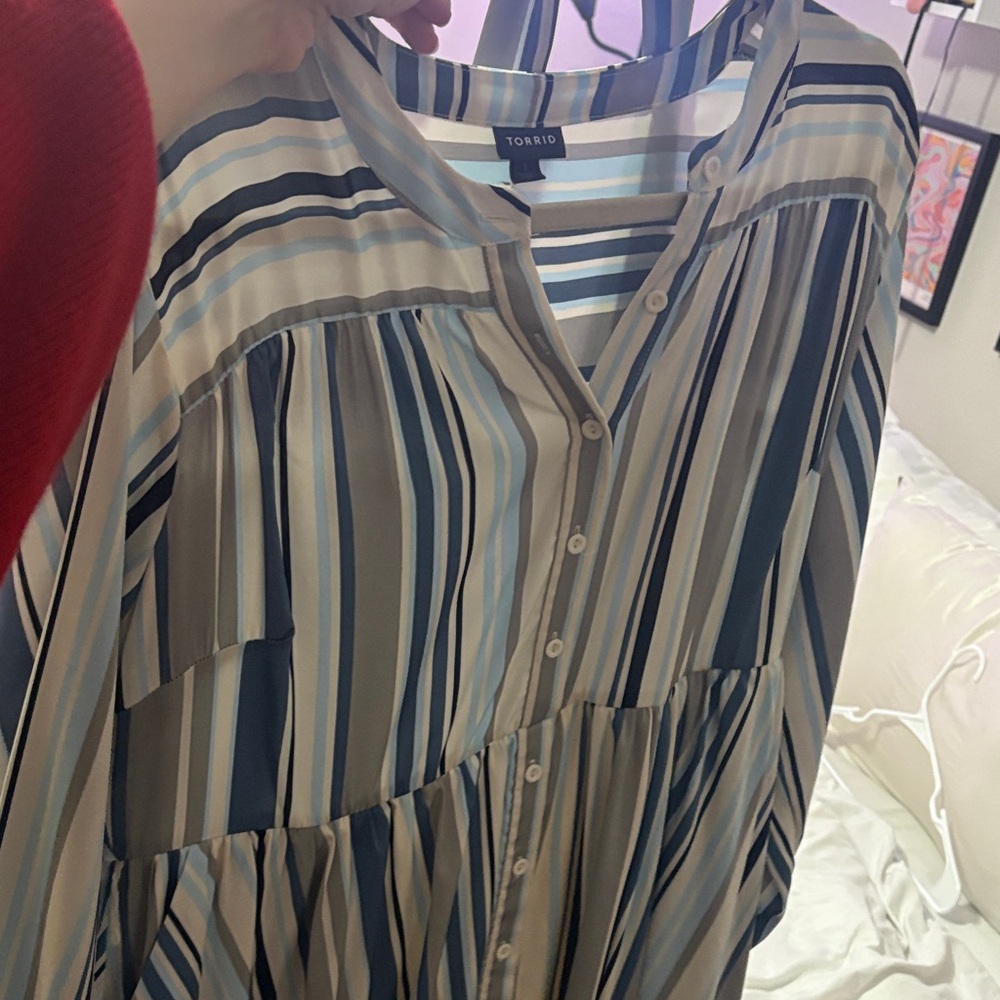 Striped Button-Up Plus Size Dress